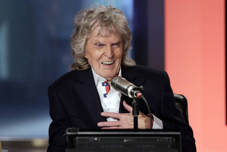 ASSOCIATED PRESS In this May 29, 2015 file photo, Cable television and radio personality Don Imus appears on his last “Imus in the Morning” program, on the Fox Business Network, in New York. Disc jockey Don Imus, whose career was made and then undone by his acid tongue during a decades-long rise to radio stardom and an abrupt public plunge after a nationally broadcast racial slur, has died today. He was 79.