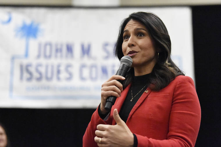 ASSOCIATED PRESS
                                Democratic presidential candidate U.S. Rep. Tulsi Gabbard, D-Hawaii speaks to Democrats gathered at the Spratt Issues Conference in Greenville, S.C., Saturday.
