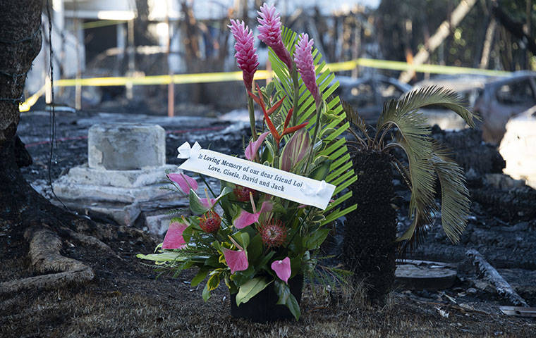 CRAIG T. KOJIMA /CKOJIMA@STARADVERTISER.COM
                                A bouquet of flowers was left, today, at 3015 Hibiscus Drive today for Lois Cain. Cain was allegedly killed by her tenant Jerry “Jarda” Hanel.