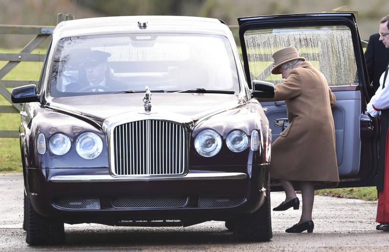 ASSOCIATED PRESS
                                Britain’s Queen Elizabeth II leaves after attending a morning church service at St Mary Magdalene Church in Sandringham, England, today. Prince Harry and his wife Meghan have declared they will “work to become financially independent” as part of a surprise announcement saying they wish “to step back” as senior members of the royal family.