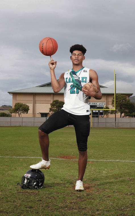 CINDY ELLEN RUSSELL / CRUSSELL@STARADVERTISER.COM
                                Kapolei senior De’Zhaun Stribling’s schedule keeps him busy throughout the school year. He was a wide receiver for the football team in the fall, is in the midst of basketball season and does the high jump for the track and field team in the spring.