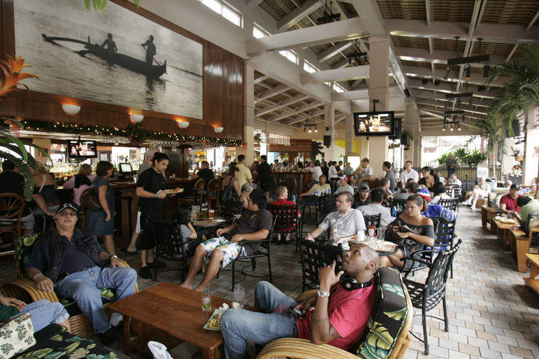 STAR-ADVERTISER / 2010
                                Patrons relax at the Mai Tai bar at Ala Moana Center. The bar will close Feb. 23 along with Bubba Gump Shrimp Co. due to a lease rental dispute.