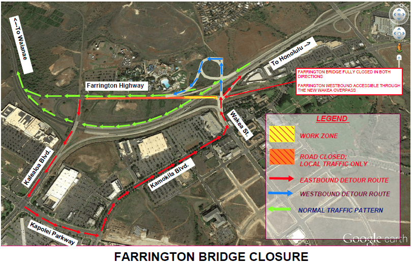 COURTESY HAWAII DEPARTMENT OF TRANSPORTATION
                                Map of Farrington Bridge closure and detours.