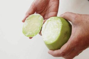 CRAIG T. KOJIMA /CKOJIMA@STARADVERTISER.COM
                                Chayote squash can be an awkward item to handle, especially without getting sap on your hands.