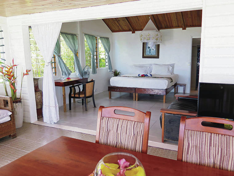 The interior of a bungalow at Makaira Resort