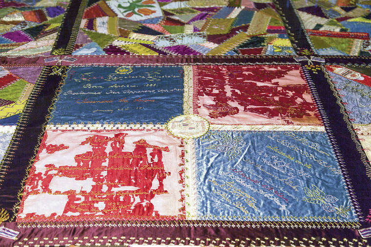 COURTESY FRIENDS OF IOLANI PALACE
                                Queen Lili‘uokalani and her companion, Mrs. Eveline Wilson, began working on this quilt in 1895 while the queen was imprisoned at Iolani Palace.