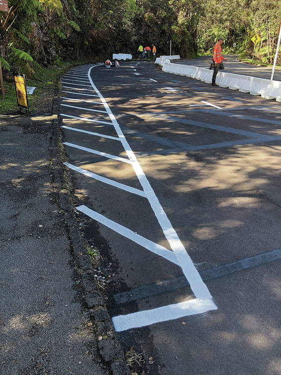 PHOTO COURTESY OF NATIONAL PARK SERVICE
                                Parking stalls were added for improved safety. The previous parking lot at the Thurston Lava Tube was eliminated after being deemed unsafe.