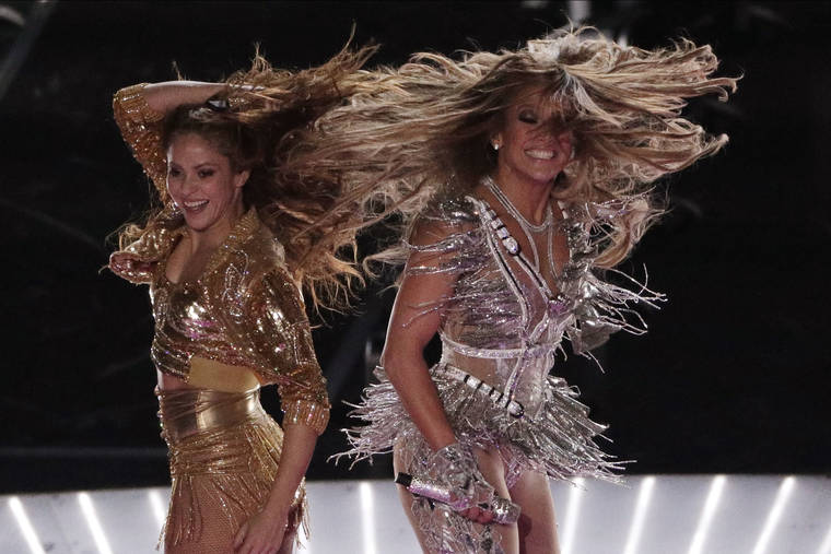 ASSOCIATED PRESS
                                Singers Shakira, left, and Jennifer Lopez perform during the halftime show at Super Bowl 54 in Miami Gardens, Fla., on Sunday.