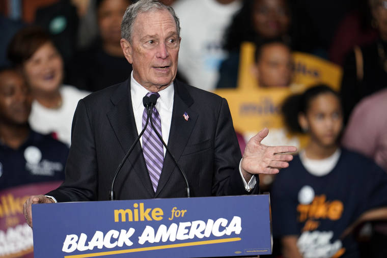 ASSOCIATED PRESS
                                Democratic presidential candidate and former New York City Mayor Michael Bloomberg speaks during his campaign launch of “Mike for Black America,” at the Buffalo Soldiers National Museum, Thursday, in Houston.
