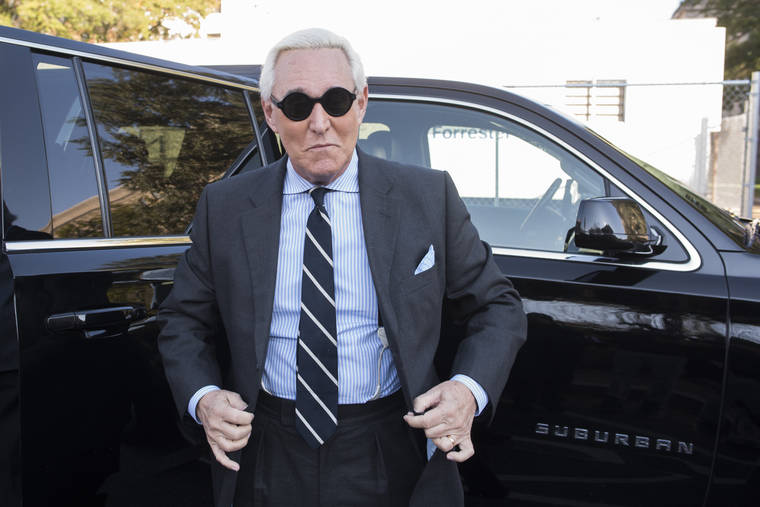ASSOCIATED PRESS
                                Roger Stone arrives at Federal Court for the second day of jury selection for his federal trial, in Washington, last November.