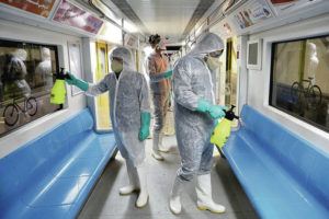 ASSOCIATED PRESS
                                Governments around the world are scrambling to cope with or prepare for COVID-19. Above, workers disinfected subway trains against coronavirus in Tehran, Iran, early this morning.