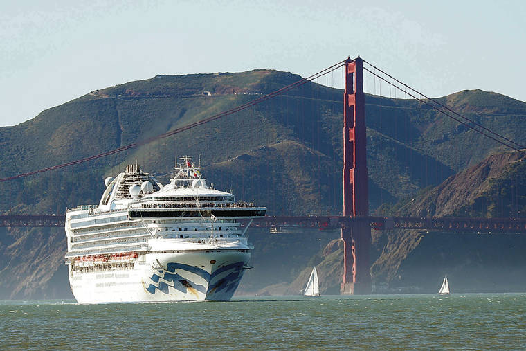 ASSOCIATED PRESS
                                California’s first coronavirus death is an elderly patient who traveled aboard the Grand Princess, authorities said Wednesday. The cruise ship is at sea but is expected to skip its next port call and return to San Francisco by today. Above, the Grand Princess passed the Golden Gate Bridge on Feb. 11.