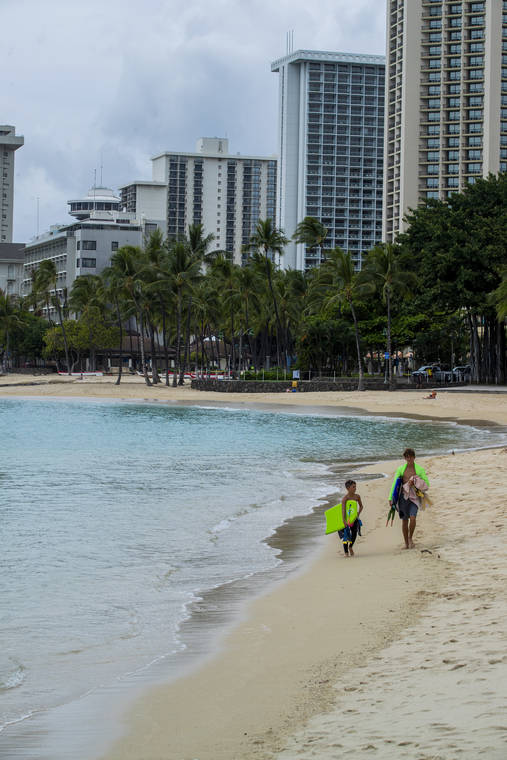 DENNIS ODA / DODA@STARADVERTISER.COM
                                There was a lack of tourists Thursday on the streets and beaches of Waikiki.