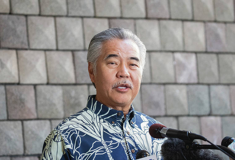 CINDY ELLEN RUSSELL / CRUSSELL@STARADVERTISER.COM
                                Gov. David Ige held a press conference in the state Capitol rotunda on March 21, announcing the 14-day quarantine for arrivals.