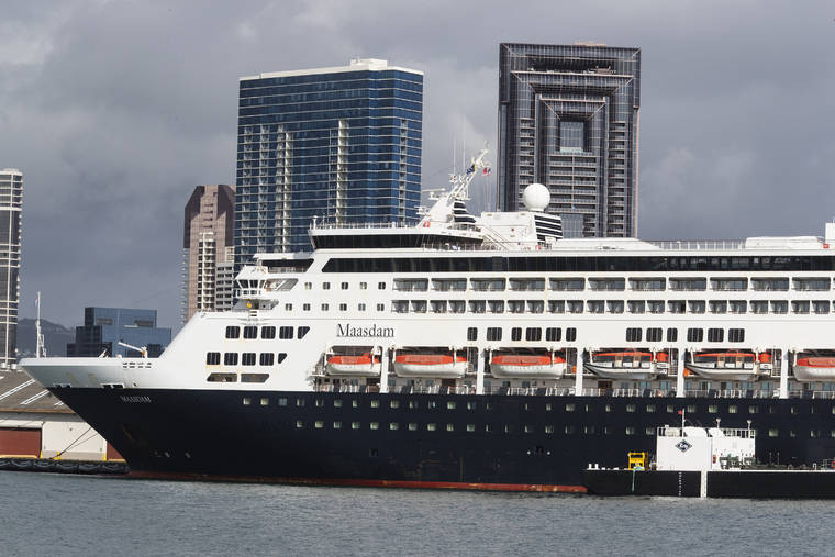 GEORGE F. LEE / GLEE@STARADVERTISER.COM
                                The Maasdam, operated by Holland America Line, docked in Honolulu Harbor for a re-supply today. Six Hawaii residents were allowed to leave the cruise ship and two other U.S. citizens were allowed to disembark for medical reasons.