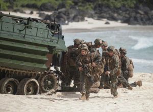 CINDY ELLEN RUSSELL / CRUSSELL@STARADVERTISER.COM
                                In 2018, armed forces from Australia, Chile, Indonesia, Japan, the Republic of the Philippines, the Republic of Korea and the United States participated in an amphibious landing exercise at Marine Corps Base Hawaii in Kaneohe as part of Rim of the Pacific (RIMPAC) exercises.