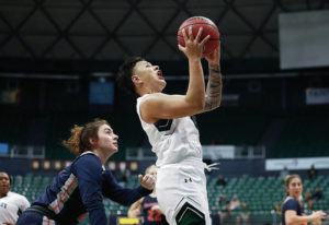 CINDY ELLEN RUSSELL /CRUSSELL@STARADVERTISER.COM 
                                Hawaii’s Julissa Tago drove to the basket against Cal State Fullerton on Jan. 18 at the Stan Sheriff Center. Tago scored 10 points in UH’s 79-72 win.