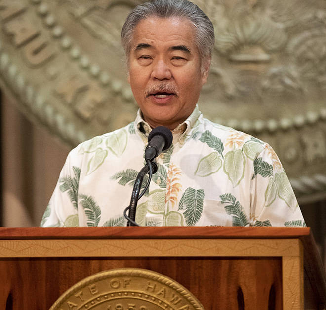 CINDY ELLEN RUSSELL / CRUSSELL@STARADVERTISER.COM
                                Gov. David Ige gives an update on the state’s response to the COVID-19 crisis during a news conference at the State Capitol Tuesday.