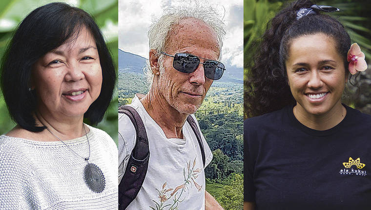 COURTESY PHOTOS
                                Kelly King, left, Rob Weltman and Lipoa Kahaleuahi are active in environmental advocacy on Maui “walk the talk” on “green” living.