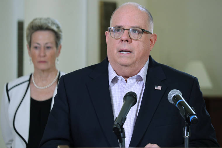 ASSOCIATED PRESS / APRIL 3, 2020
                                Gov. Larry Hogan, R-Md., speaks at a news conference, in Annapolis, Md. Authorities have recovered the body of a grandson of former Maryland Lt. Gov. Kathleen Kennedy Townsend, two days after the body of the boy’s mother was found in the water after a canoeing accident.