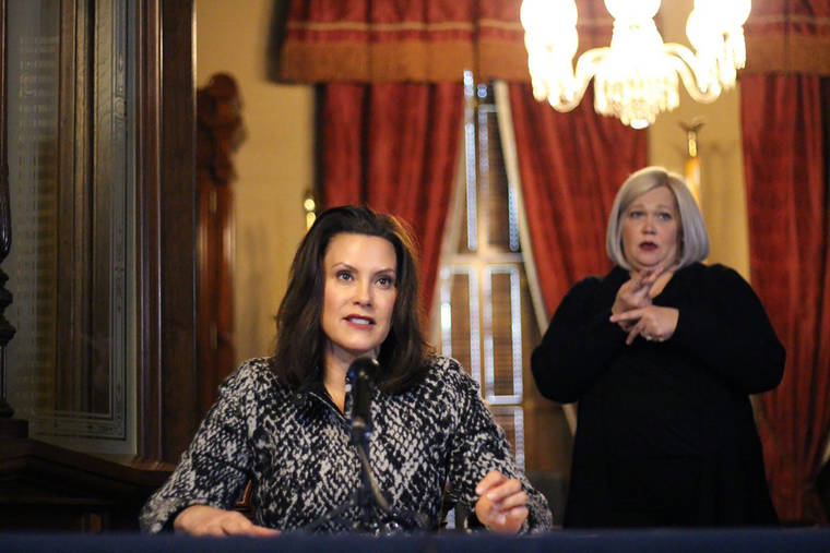MICHIGAN OFFICE OF THE GOVERNOR VIA ASSOCIATED PRESS
                                Michigan Gov. Gretchen Whitmer addressed the state during a speech in Lansing, Mich., on Monday.