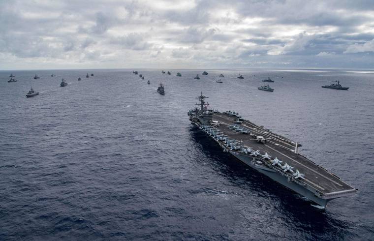 COURTESY U.S. NAVY
                                Ships sailed in formation during RIMPAC 2018.