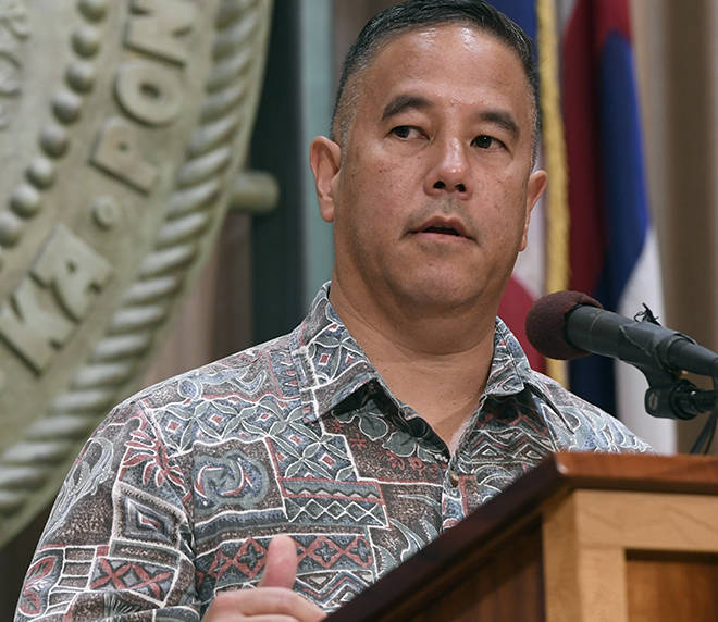 BRUCE ASATO / MARCH 16
                                Maj. Gen. Kenneth Hara, incident commander for the state’s coronavirus response, said today two clusters of people who became ill with COVID-19 in Hawaii involved parties where people apparently ignored warnings to engage in social distancing and avoid social gatherings. Hara is seen here at a news conference at the State Capitol in March.