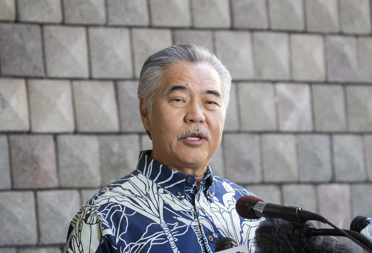 STAR-ADVERTISER / MARCH 21
                                Gov. David Ige at a press conference in the state Capitol rotunda.