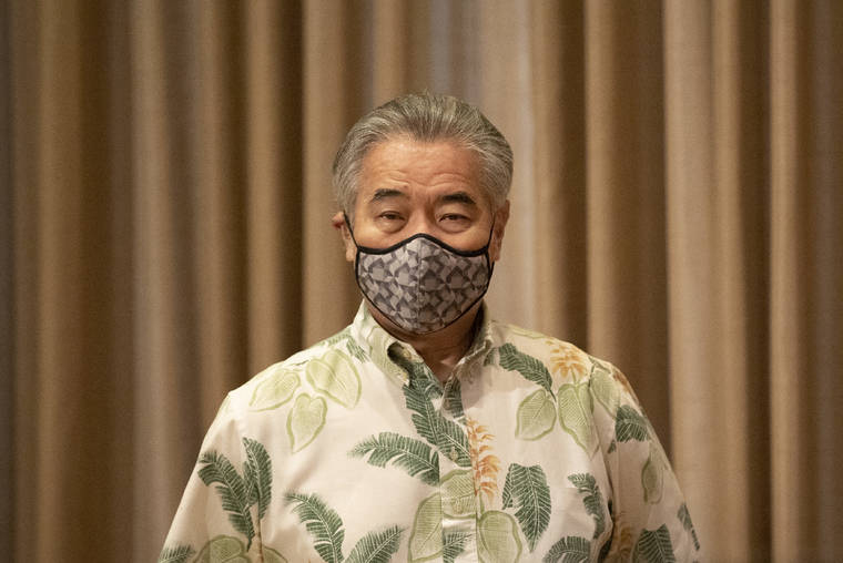 CINDY ELLEN RUSSELL / CRUSSELL@STARADVERTISER.COM
                                Gov. David Ige wore a mask prior to a press conference about the COVID-19 status at the state Capitol, April 14.