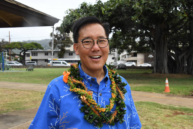 CRAIG T. KOJIMA / 2019
                                Keith Amemiya announced his candidacy for Honolulu mayor.