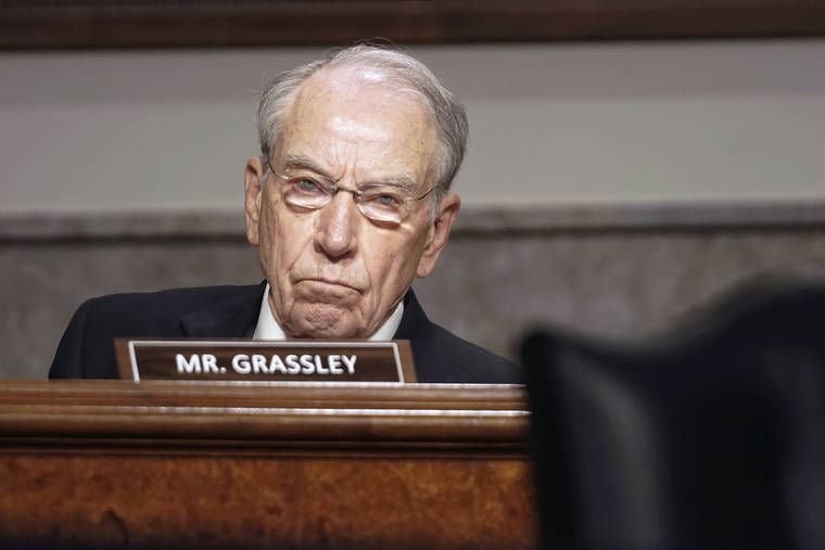 ASSOCIATED PRESS
                                Sen. Chuck Grassley, R-Iowa, questions former Deputy Attorney General Rod Rosenstein before a Senate Judiciary Committee hearing on Capitol Hill in Washington on Wednesday.