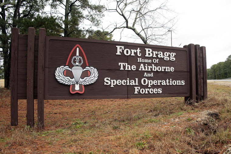 ASSOCIATED PRESS
                                A sign for Fort Bragg, N.C., seen Jan. 4, is shown. Defense Secretary Mark Esper and Army Secretary Ryan McCarthy, both former Army officers, put out word that they are “open to a bipartisan discussion” of renaming Army bases like North Carolina’s Fort Bragg that honor Confederate officers associated by some with the racism of that tumultuous time.