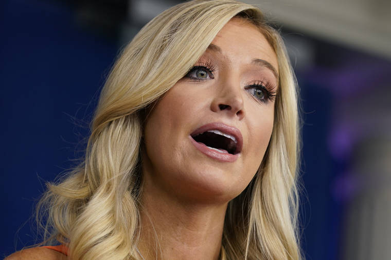 ASSOCIATED PRESS
                                White House press secretary Kayleigh McEnany speaks during a press briefing at the White House today in Washington.