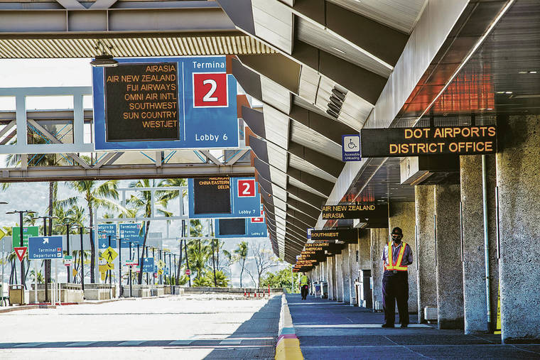 DENNIS ODA / APRIL 19
                                Daniel K. Inouye International Airport has been mostly empty for months. That has a chance of changing in the near future as Gov. David Ige is poised to adopt a COVID-19 testing protocol that will allow some travelers to bypass Hawaii’s two-week quarantine mandate.
