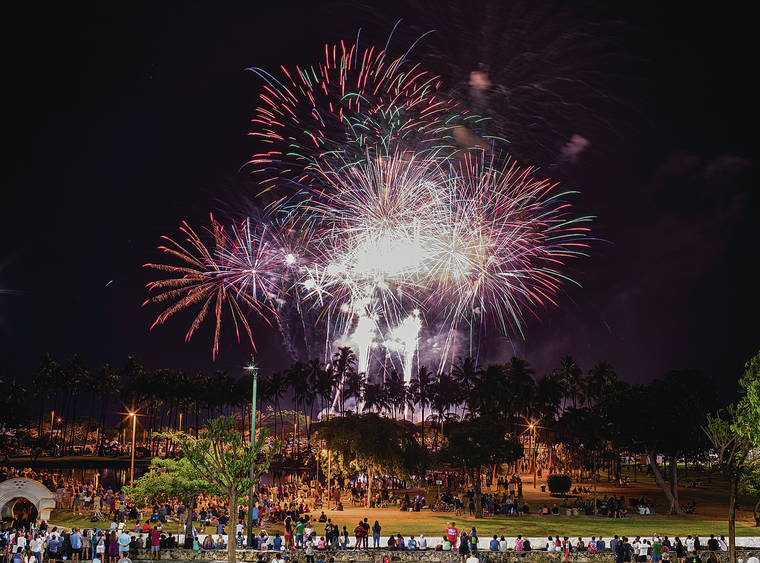 CINDY ELLEN RUSSELL / 2019
                                Ala Moana Regional Park drew a mass of people during last year’s Fourth of July fireworks.