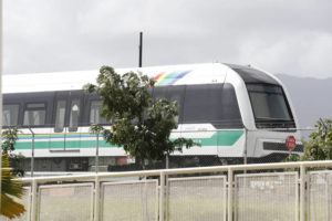 CINDY ELLEN RUSSELL / CRUSSELL@STARADVERTISER.COM
                                A Honolulu Rail Transit train was parked at the Halaulani Rail Station at Leeward Community College in January.