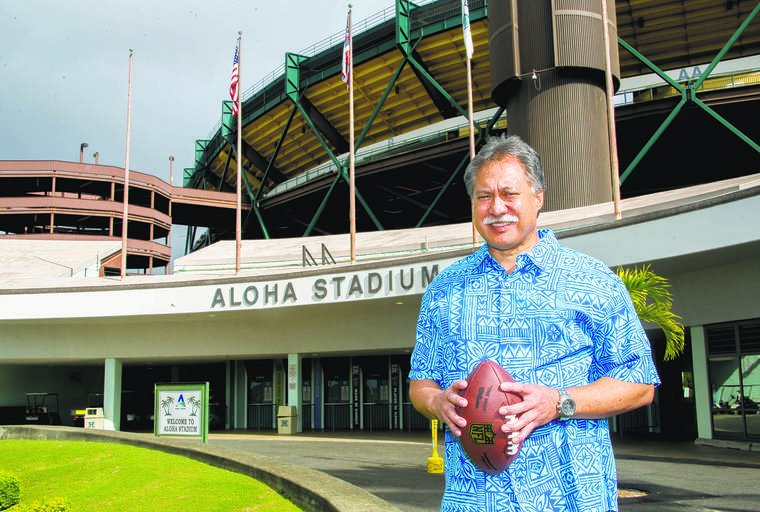 CRAIG T. KOJIMA / 2016
                                Scott Chan is manager of Aloha Stadium. Chan outside entrance to Aloha Stadium.