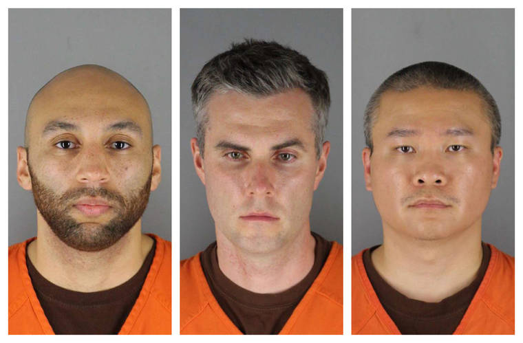 COURTESY HENNEPIN COUNTY SHERIFF’S OFFICE
                                A combination of photos shows, from left, J. Alexander Kueng, Thomas Lane and Tou Thao.