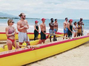 COURTESY MARIO PEREZ / USA NETWORK
                                Cast members of USA Network’s “Temptation Island” gathered at Kihei Canoe Club for a paddling adventure in an episode that aired Oct. 31. The reality TV dating show has filmed two seasons on Maui and plans a third here.