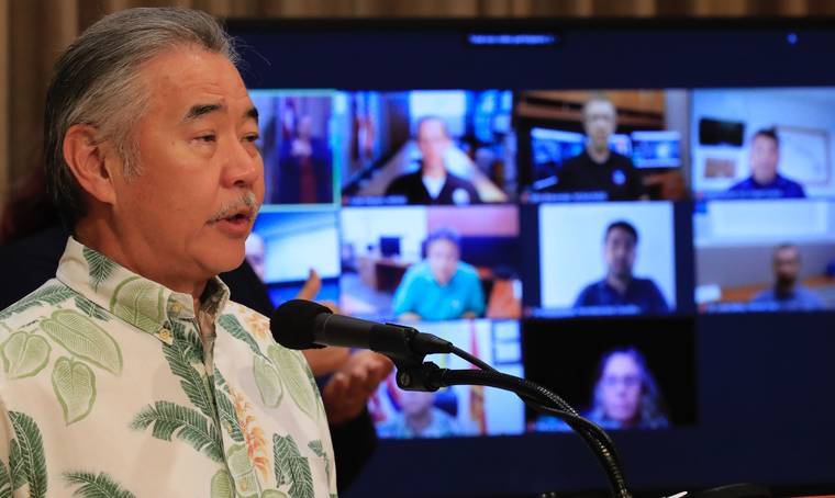 JAMM AQUINO / JAQUINO@STARADVERTISER.COM
                                Gov David Ige leads a news conference at the State Capitol about the state’s response to Hurricane Douglas Saturday.