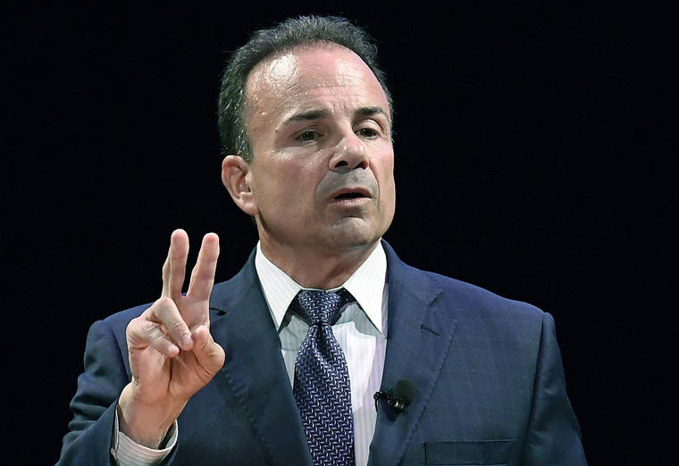 ASSOCIATED PRESS / 2018
                                Democratic candidate for governor, Bridgeport Mayor Joe Ganim, speaks during a gubernatorial debate in New Haven, Conn. The New Haven Register reports that Ganim filed suit in state Superior Court against Delta Airlines over a dog bite he says he suffered on a flight in 2018.