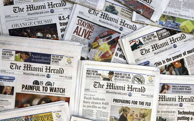 ASSOCIATED PRESS
                                Copies of the McClatchy Co. owned Miami Herald newspaper are shown Oct. 14, 2009, in Miami. Hedge fund Chatham Asset Management plans to buy newspaper publisher McClatchy out of bankruptcy, ending 163 years of family control, it was announced today.