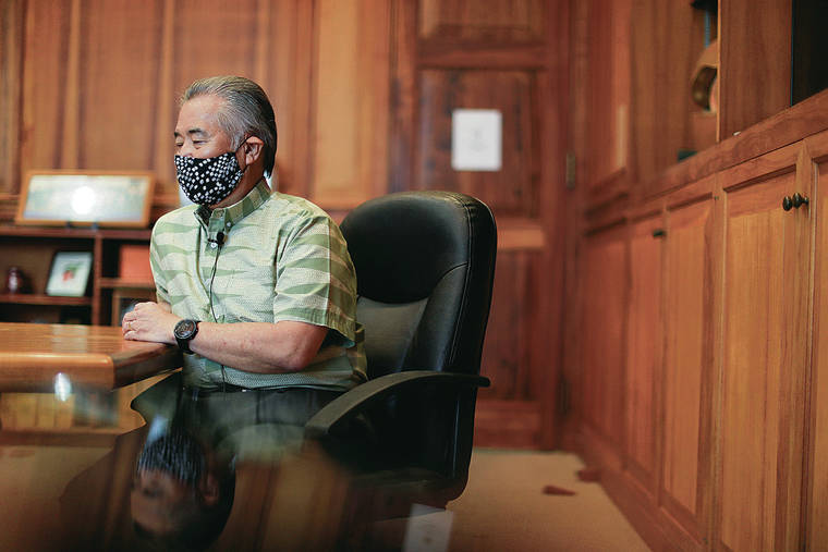 JAMM AQUINO / JAQUINO@STARADVERTISER.COM
                                Hawaii governor David Ige during an interview with the Star-Advertiser on Thursday at the State Capitol in Honolulu.