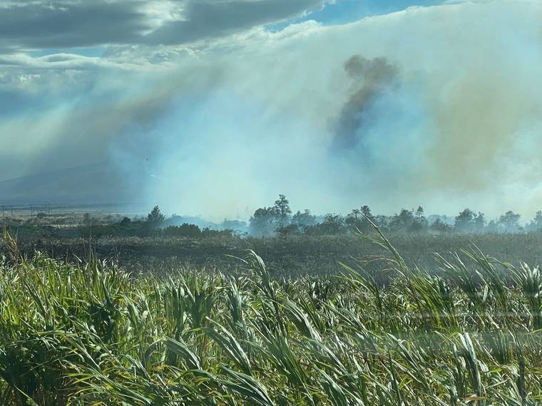 COURTESY MAUI FIRE DEPARTMENT
                                Forty firefighters worked to contain the blaze, Wednesday, with assistance from three helicopters, along with bulldozers and water tankers supplied by private companies.