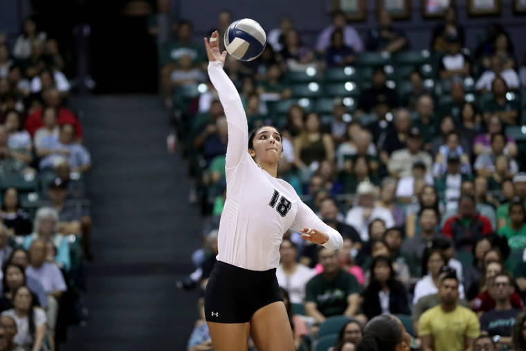 STAR-ADVERTISER
                                Hawaii’s Jolie Rasmussen slammed down a point during the second set of a Sept. 2019 match against Army, at the Stan Sheriff Center.	The Big West Conference said today that it is postponing its fall sports lineup through the end of the calendar year, impacting University of Hawaii Rainbow Wahine volleyball, soccer and cross country.