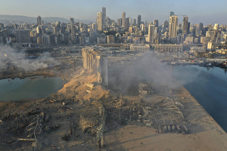 ASSOCIATED PRESS
                                A drone picture shows the scene of an explosion at the seaport of Beirut, Lebanon.