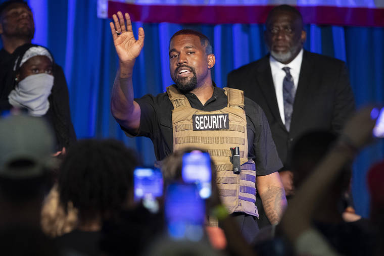 ASSOCIATED PRESS
                                Kanye West makes his first presidential campaign appearance, in North Charleston, S.C., in July. West filed signatures on Wednesday in Ohio, to run for president as an independent candidate in November.