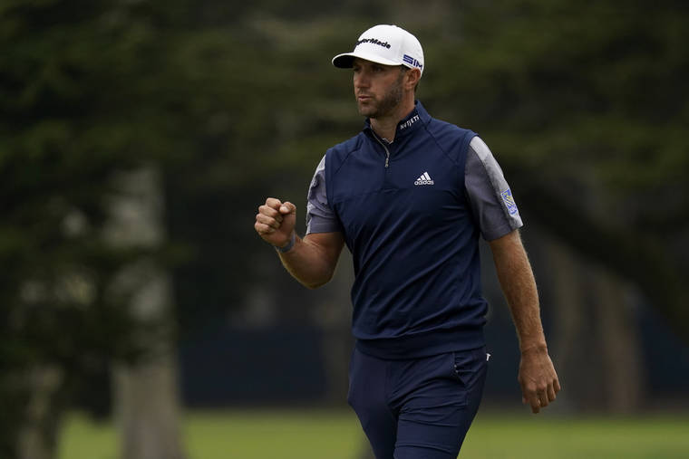 ASSOCIATED PRESS
                                Dustin Johnson celebrates on the second hole during the final round of the PGA Championship golf tournament at TPC Harding Park today in San Francisco.