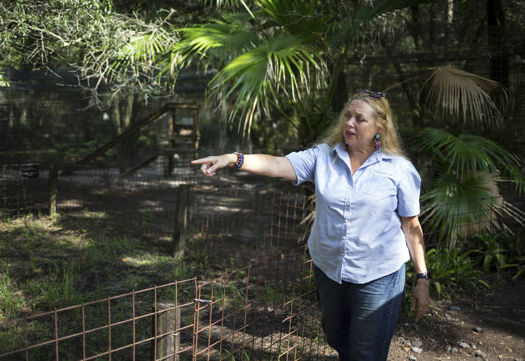 ASSOCIATED PRESS
                                Carole Baskin, founder of Big Cat Rescue, walks the property near Tampa, Fla., in 2017. The family of Don Lewis, a Florida man who disappeared in 1997 and who appeared on the hit TV series “Tiger King,” has hired a lawyer and is offering $100,000 in exchange for information to help solve the case.