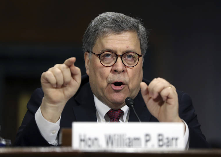 ASSOCIATED PRESS / MAY 1, 2019
                                Attorney General William Barr, seen here testifying at a Senate Judiciary Committee hearing on Capitol Hill in Washington, has portrayed the investigation into the Russia probe as rectifying injustices by officials who sought in 2016 to understand links between the Trump campaign and Russia’s covert operation to interfere in the election.
